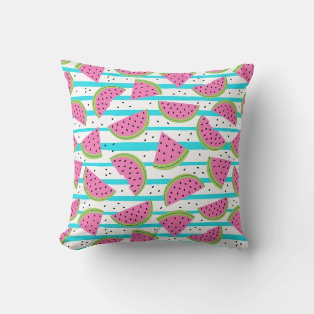 Neon Watermelon on Stripes Pattern Cushion (Front)