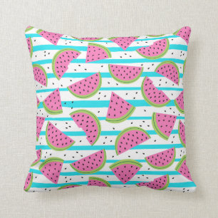 Neon Watermelon on Stripes Pattern Cushion