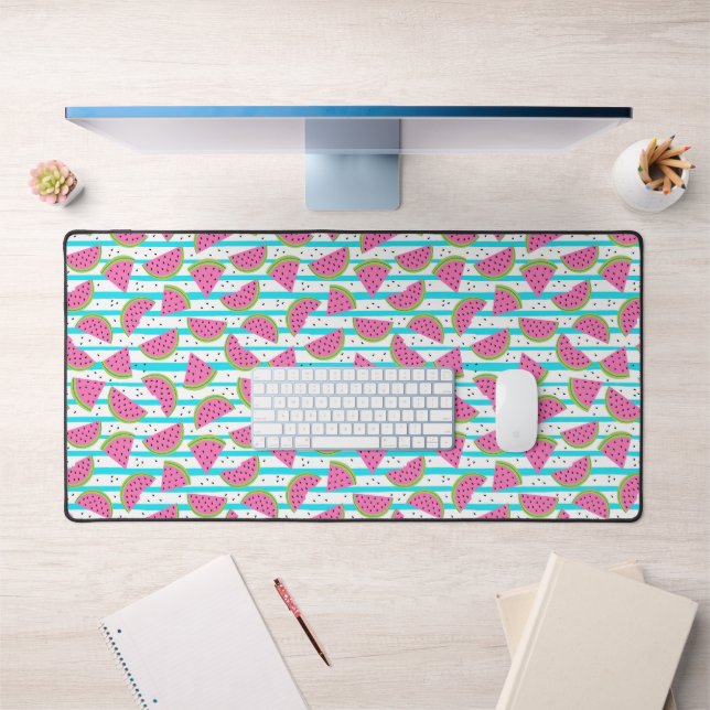 Neon Watermelon on Stripes Pattern Desk Mat (Office 1)