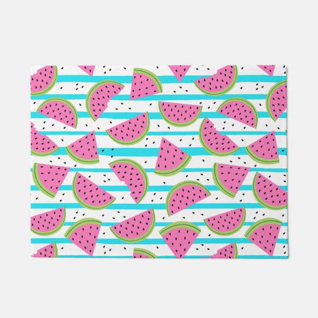 Neon Watermelon on Stripes Pattern Doormat (Front)