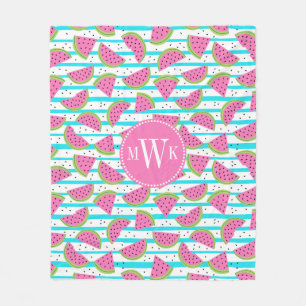 Neon Watermelon on Stripes Pattern Fleece Blanket