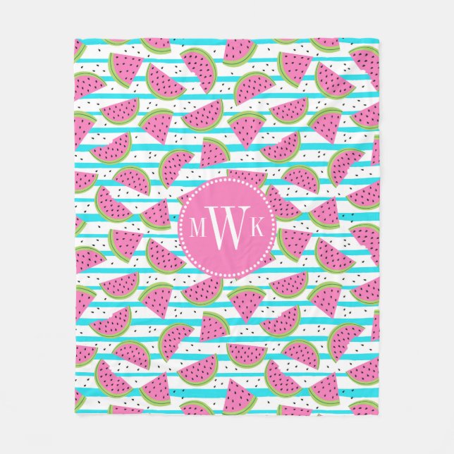 Neon Watermelon on Stripes Pattern Fleece Blanket (Front)