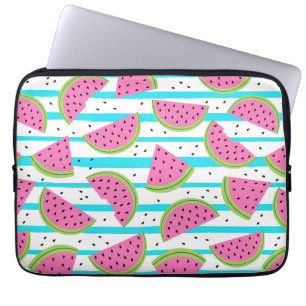 Neon Watermelon on Stripes Pattern Laptop Sleeve