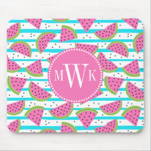 Neon Watermelon on Stripes Pattern Mouse Pad