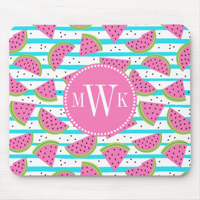 Neon Watermelon on Stripes Pattern Mouse Pad (Front)