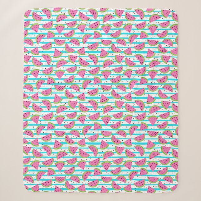 Neon Watermelon on Stripes Pattern Sherpa Blanket (Front)