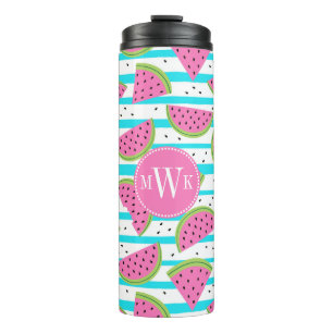 Neon Watermelon on Stripes Pattern Thermal Tumbler