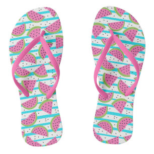 Neon Watermelon on Stripes Pattern Thongs