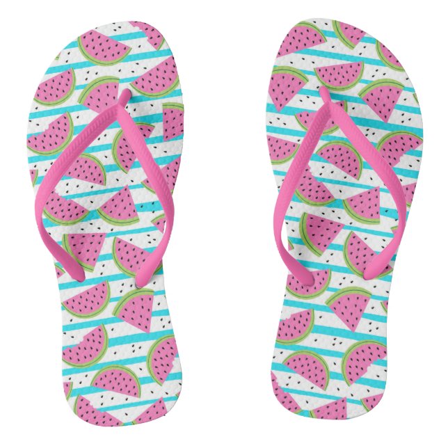 Neon Watermelon on Stripes Pattern Thongs (Footbed)