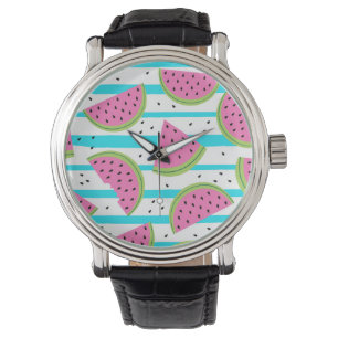 Neon Watermelon on Stripes Pattern Watch