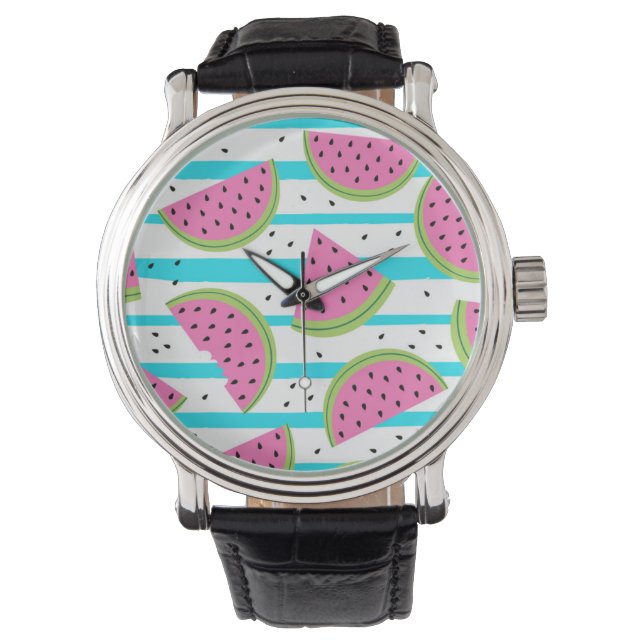 Neon Watermelon on Stripes Pattern Watch (Front)