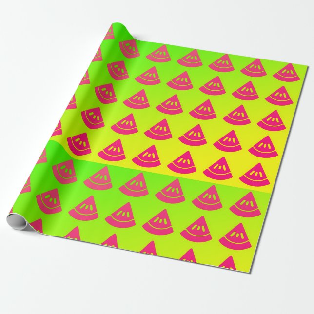 Neon Watermelon Slice Pattern Wrapping Paper (Unrolled)