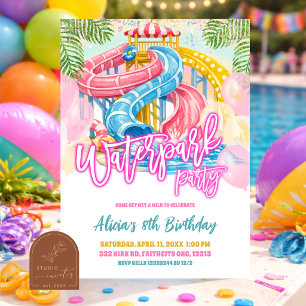 Neon Waterpark Girl Birthday Party invitation