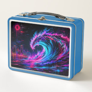 Neon Wave Ocean Water Metal Lunch Box