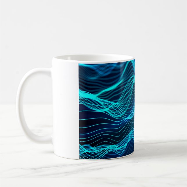 Neon waves of numerous abstract lines and rows com coffee mug (Left)