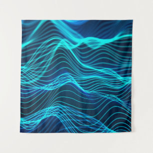 Neon waves of numerous abstract lines and rows com tapestry