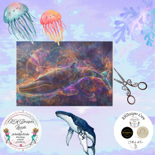 Neon Whale Orange Purple Blue Decoupage Tissue Paper
