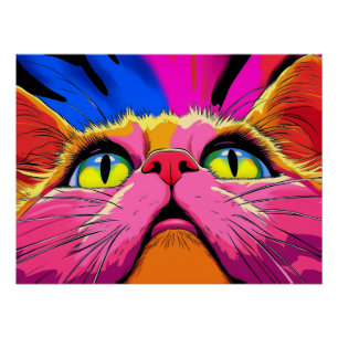 Neon Whiskers: A Cat’s Vivid Vision Poster