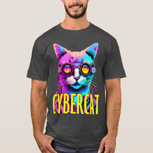 Neon Whiskers Cyberpunk Cat T-Shirt