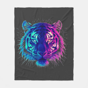Neon White Tiger – Glowing Cyberpunk Wildlife Art Fleece Blanket