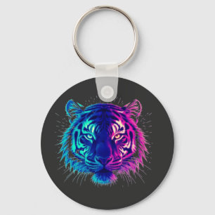 Neon White Tiger – Glowing Cyberpunk Wildlife Art Key Ring