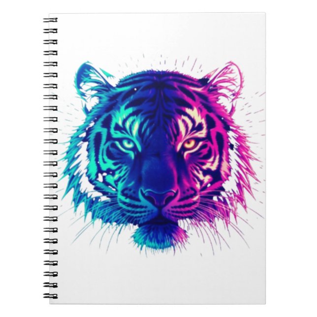 Neon White Tiger – Glowing Cyberpunk Wildlife Art Notebook (Front)