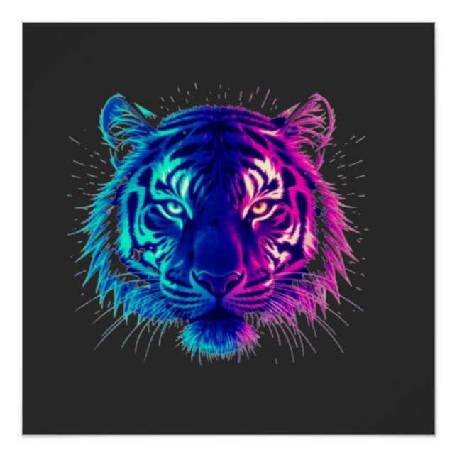 Neon White Tiger – Glowing Cyberpunk Wildlife Art Poster (Front)