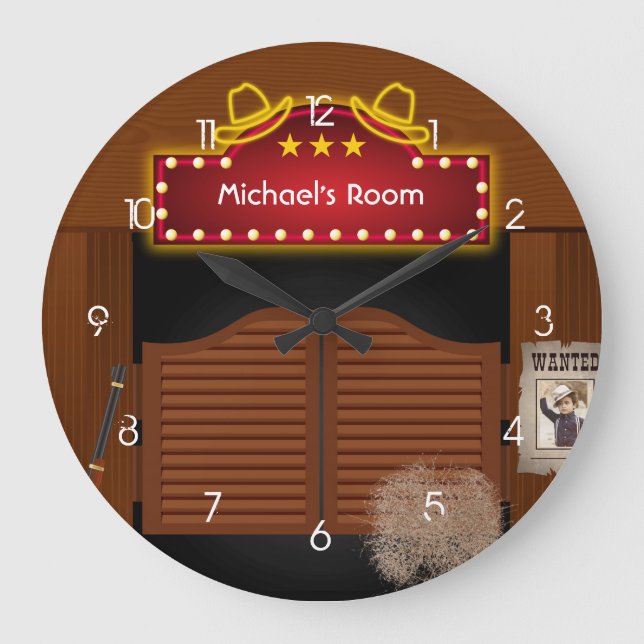 Neon Wild West Cowboy Large Clock (Front)