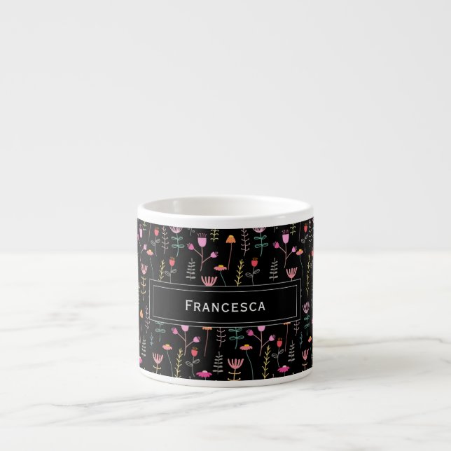 Neon Wildflowers, custom monogram  Espresso Cup (Front)