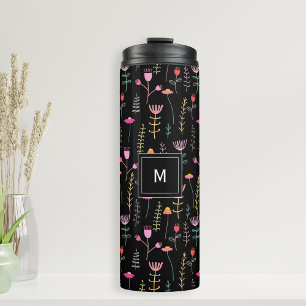 Neon Wildflowers on Black, monogrammed Thermal Tumbler