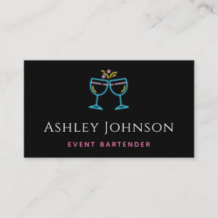 Neon Wine Cocktail Glasses Event Bartender Black   Business Card