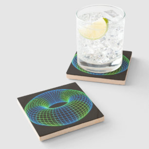 Neon Wireframe Torus Stone Coaster