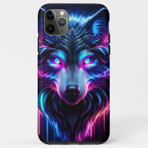 Neon Wolf Glowing Eyes Cyberpunk Futuristic Animal iPhone 11 Pro Max Case