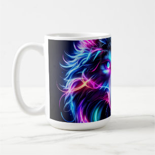 Neon Wolf Glowing Eyes Cyberpunk Futuristic Animal Coffee Mug
