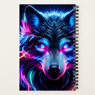 Neon Wolf Glowing Eyes Cyberpunk Futuristic Animal Notebook