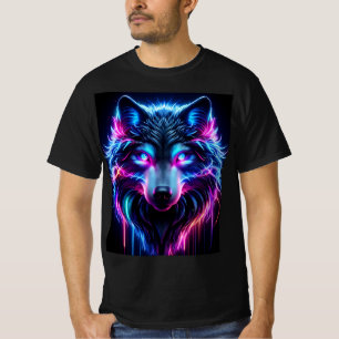 Neon Wolf Glowing Eyes Cyberpunk Futuristic Animal T-Shirt