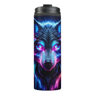Neon Wolf Glowing Eyes Cyberpunk Futuristic Animal Thermal Tumbler