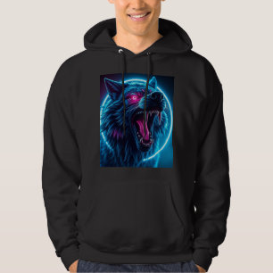 Neon Wolf Horror Glowing Eyes Dark Fantasy Animal Hoodie