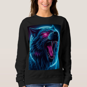 Neon Wolf Horror Glowing Eyes Dark Fantasy Animal Sweatshirt