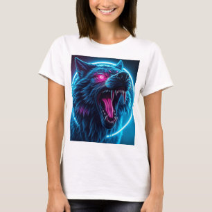 Neon Wolf Horror Glowing Eyes Dark Fantasy Animal T-Shirt
