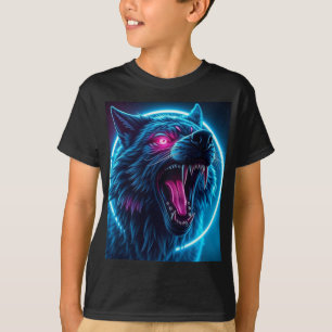 Neon Wolf Horror Glowing Eyes Dark Fantasy Animal T-Shirt