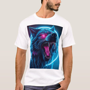 Neon Wolf Horror Glowing Eyes Dark Fantasy Animal T-Shirt