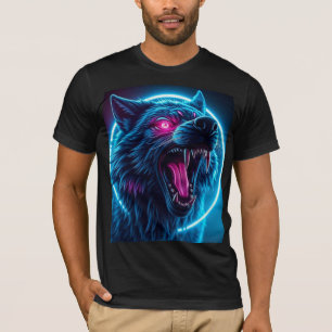 Neon Wolf Horror Glowing Eyes Dark Fantasy Animal T-Shirt