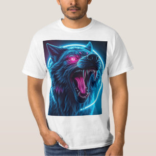Neon Wolf Horror Glowing Eyes Dark Fantasy Animal T-Shirt