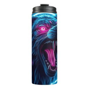 Neon Wolf Horror Glowing Eyes Dark Fantasy Animal Thermal Tumbler