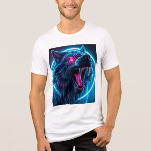 Neon Wolf Horror Glowing Eyes Dark Fantasy Animal Tri-Blend Shirt