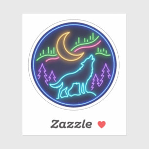 Neon Wolf Howling Aurora Moon Night Art