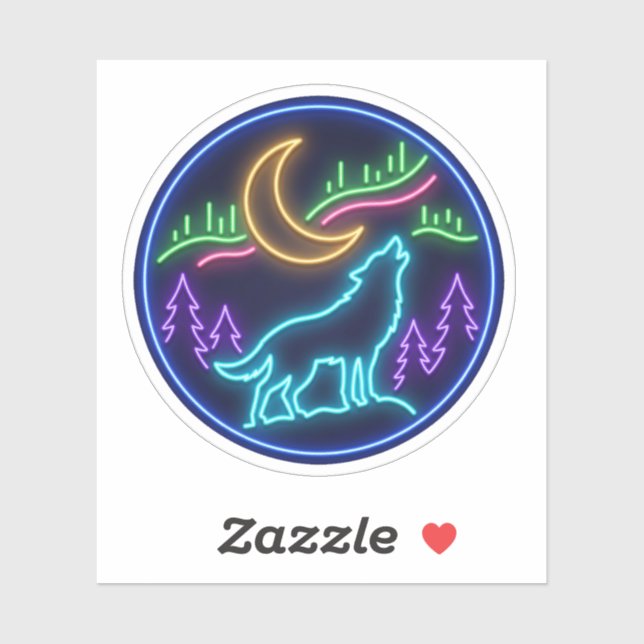 Neon Wolf Howling Aurora Moon Night Art (Sheet)