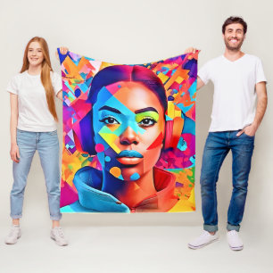 Neon Woman Dreams Digital Art Fleece Blanket