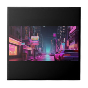 Neon wonderland  future city ceramic tile